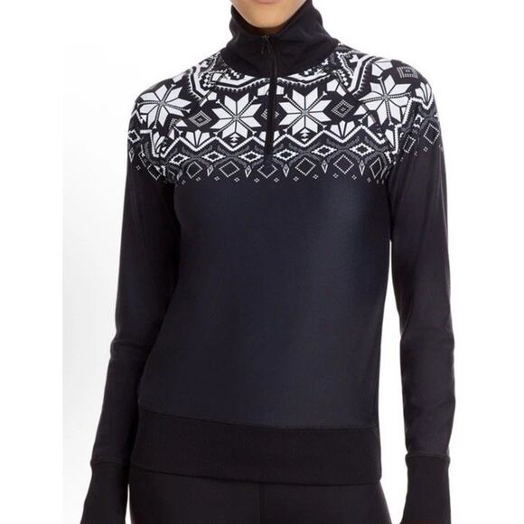 Aqua Athletics Nordic Pull Over Womens S Black White Fair Isle Ski Quarter Zip - Picture 1 of 7